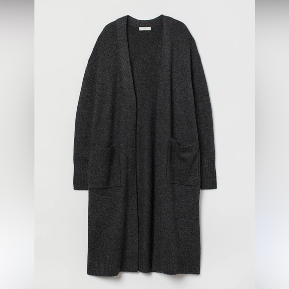 H&M Basic Charcoal Textured Longline Pocket Knit Cardigan - Picture 1 of 10